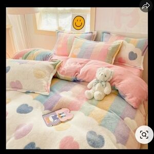 Twin Duvet Cover, Rainbow Pink Aesthetic Comforter Cover W/pillow Case